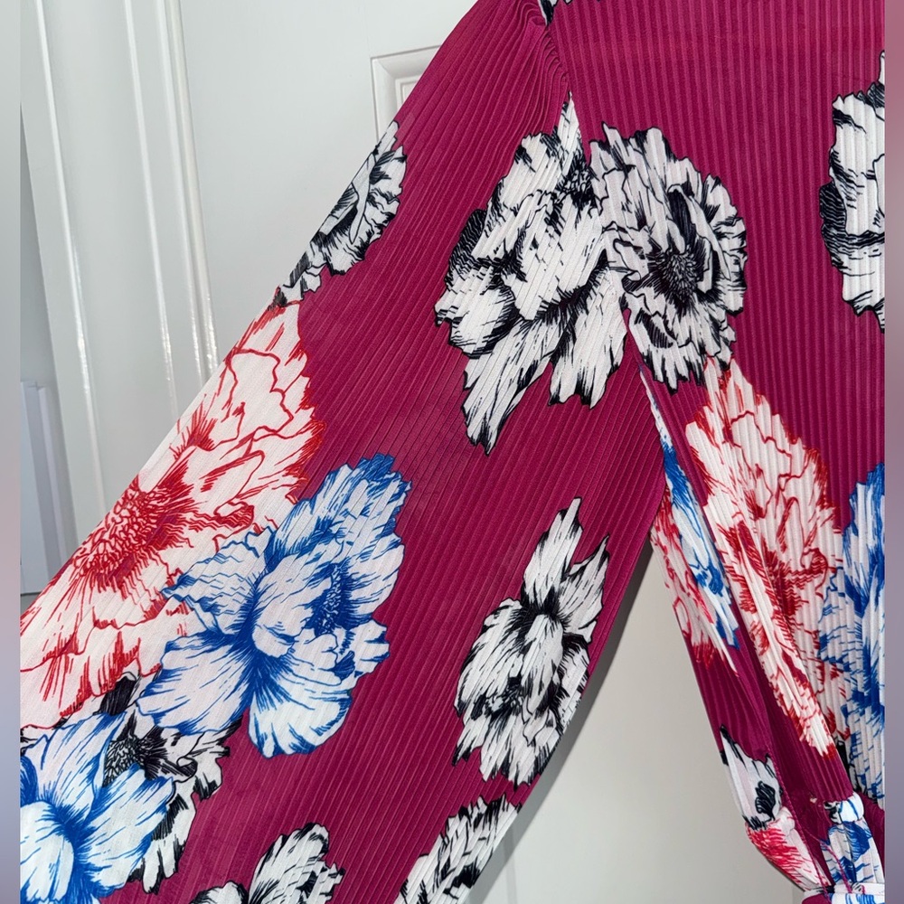 Milly Pink and Blue Floral Dress Liv Petals In Bloom Pleated Minidress - Picture 3 of 10
